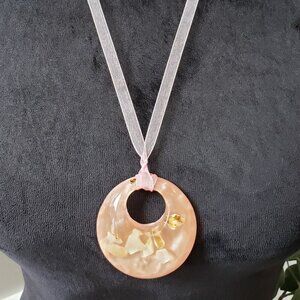 Womens Rose Quartz Donut/Pi Disc Pendants Necklace Jewelry with Lobster Clasp